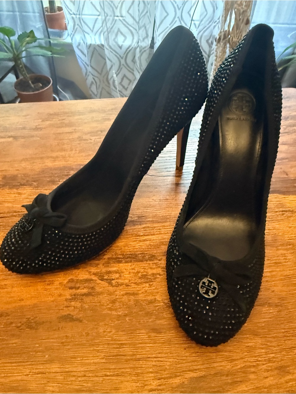 Tory Burch Black Crystal Bow Stiletto Pumps